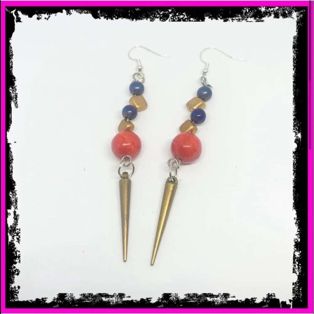 New Handmade S925 Sterling Silver Red Jasper & Iridescent Pyrite Earrings
